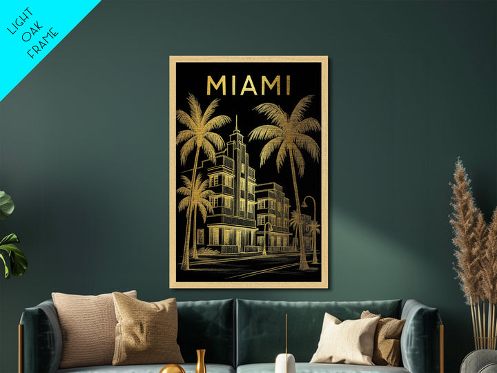 Miami Florida travel, Metallic Gold Print, Closing Gift, Metal Art, Wood Framed Art, Anniversary Travel Gift