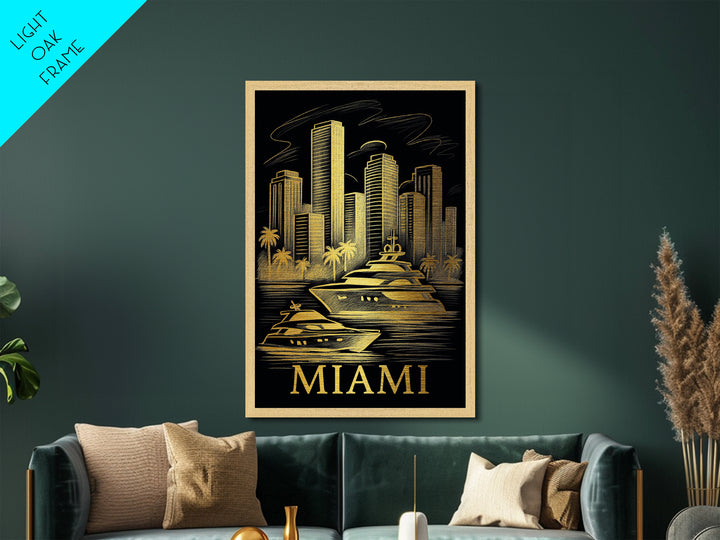 Miami Florida art, Metallic Gold Art, Office Decor, Metal Art, Wood Framed Art, Graduation Travel Gift