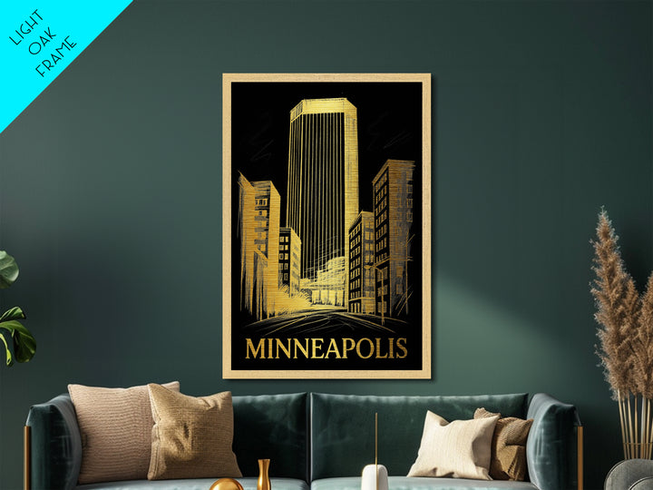 Minneapolis Minnesota art, Metallic Gold Art, Housewarming Gift, Metal Art, Wood Framed Art, Newlywed Travel Gift