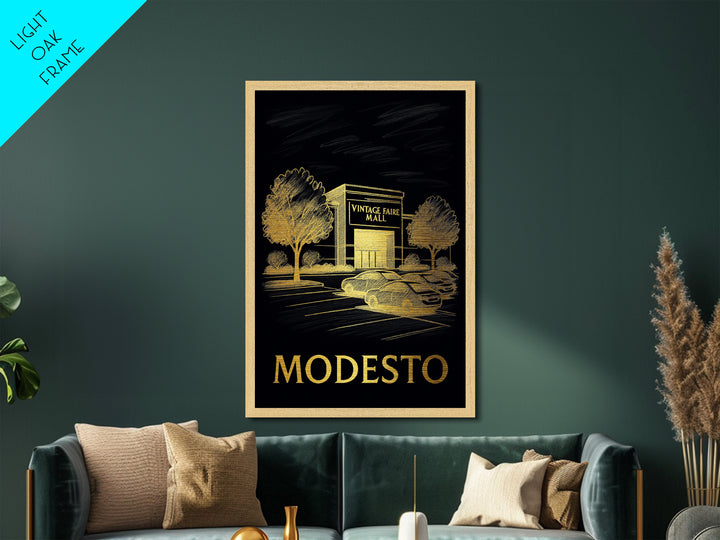 Modesto California art, Metallic Gold Art, Modern House Art, Metal Art, Wood Framed Art, Graduation Travel Gift
