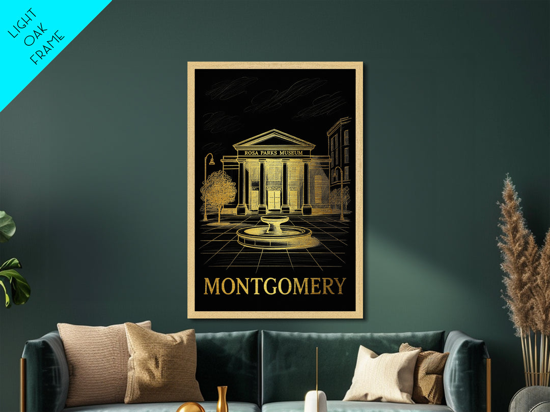 Montgomery Alabama art, Metallic Gold Art, Best Friend Gifts, Metal Art, Wood Framed Art, Birthday Travel Gift