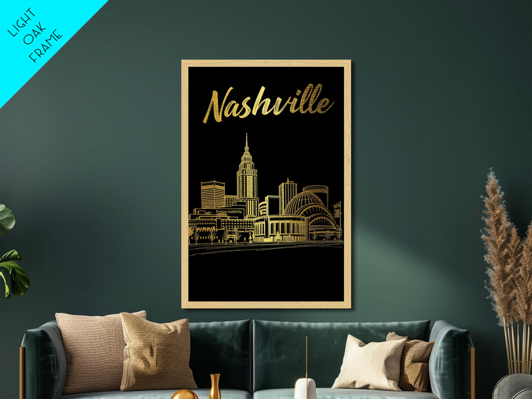 Nashville Tennessee art, Metallic Gold Art, Housewarming Gift, Metal Art, Wood Framed Art, Newlywed Travel Gift, Honeymoon Gift