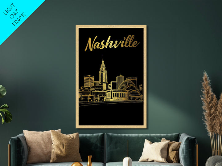 Nashville Tennessee art, Metallic Gold Art, Housewarming Gift, Metal Art, Wood Framed Art, Newlywed Travel Gift, Honeymoon Gift