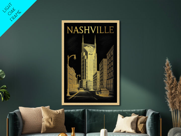 Nashville Tennessee travel, Metallic Gold Print, Closing Gift, Metal Art, Wood Framed Art, Anniversary Travel Gift, Retirement Travel Gift