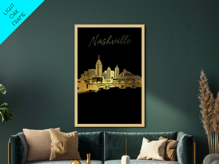 Nashville Tennessee art, Metallic Gold Art, Office Decor, Metal Art, Wood Framed Art, Graduation Travel Gift, Destination Gift
