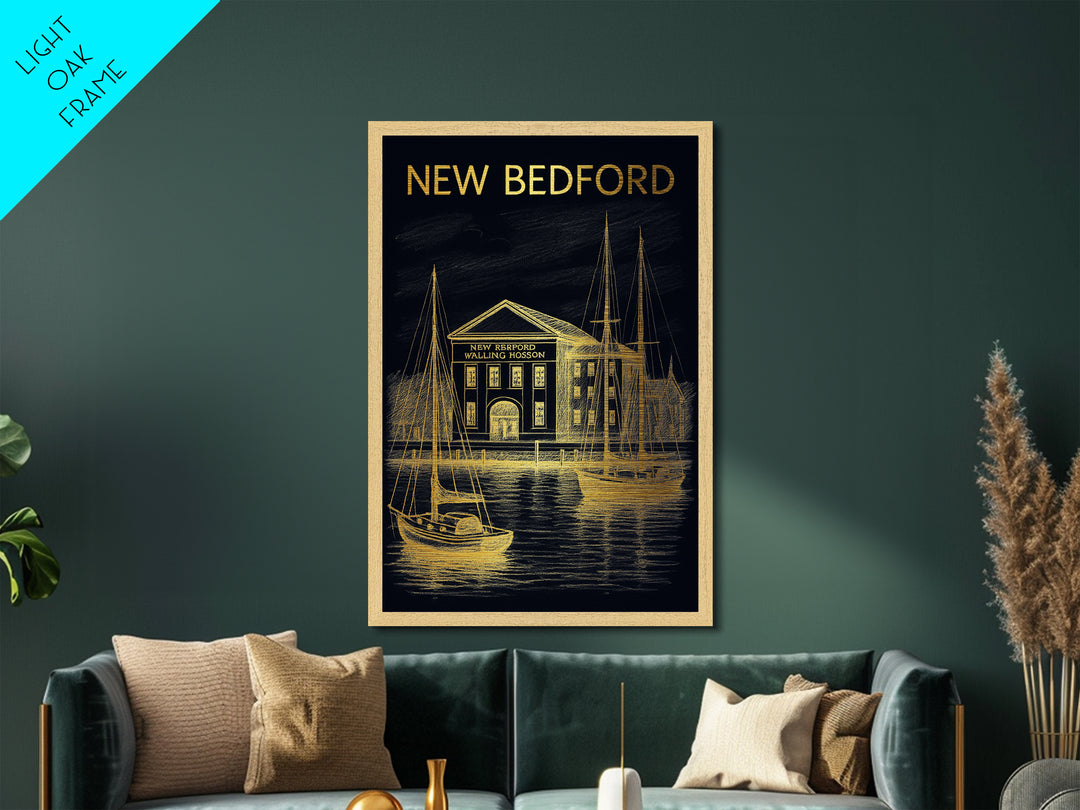 New Bedford Massachusetts art, Metallic Gold Art, Modern House Art, Metal Art, Wood Framed Art, Graduation Travel Gift, Travel Gift