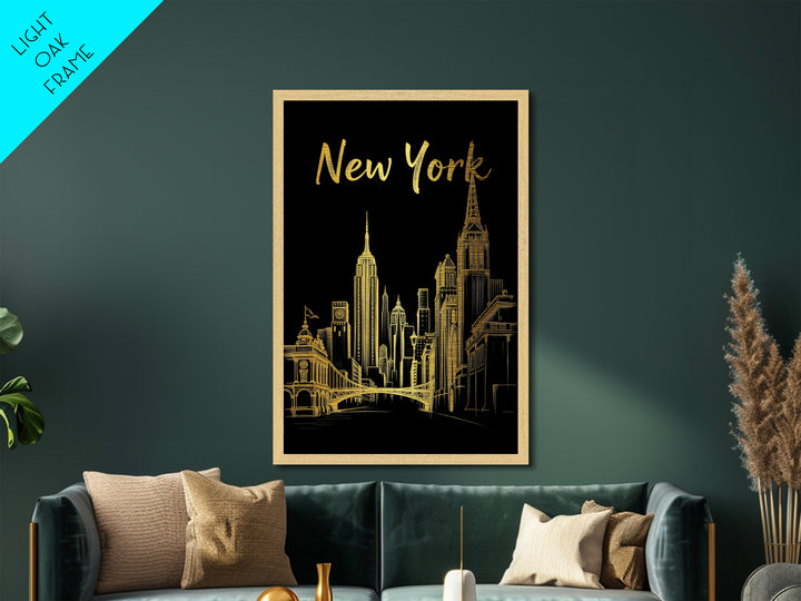 New York New York art, Metallic Gold Art, Housewarming Gift, Metal Art, Wood Framed Art, Newlywed Travel Gift, Honeymoon Gift