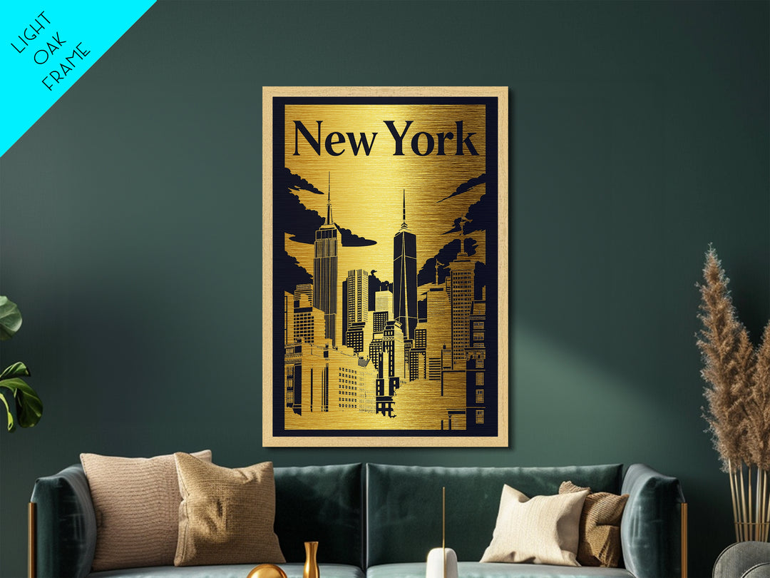 New York New York travel, Metallic Gold Print, Closing Gift, Metal Art, Wood Framed Art, Anniversary Travel Gift, Retirement Travel Gift