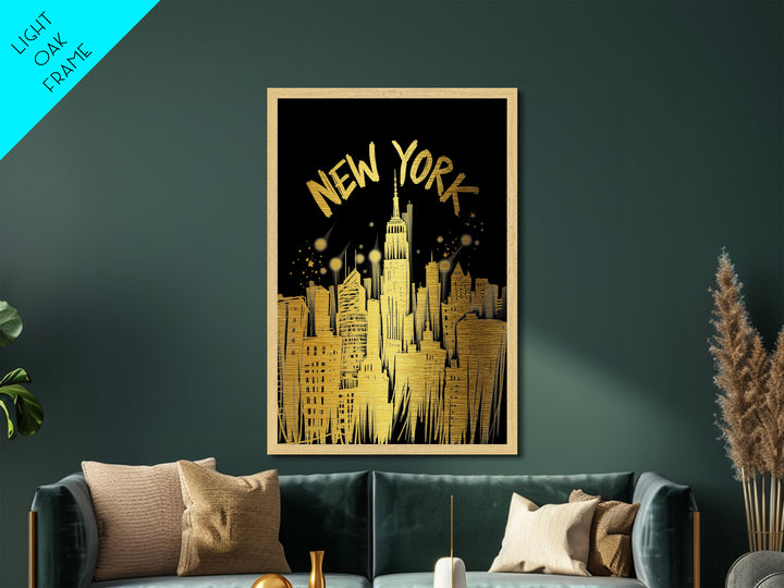 New York New York art, Metallic Gold Art, Office Decor, Metal Art, Wood Framed Art, Graduation Travel Gift, Destination Gift