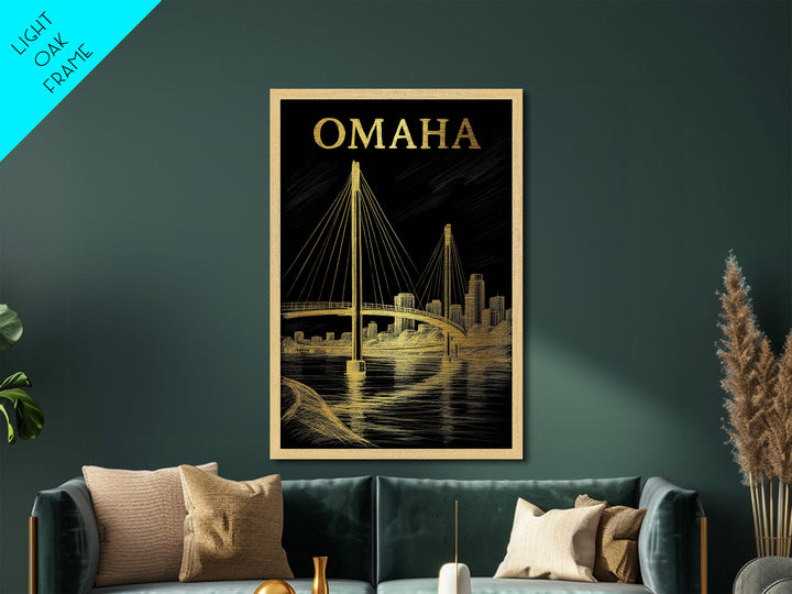 Omaha Nebraska travel, Metallic Gold Print, Modern House Art, Metal Art, Wood Framed Art, Traveler Gift, Destination Gift