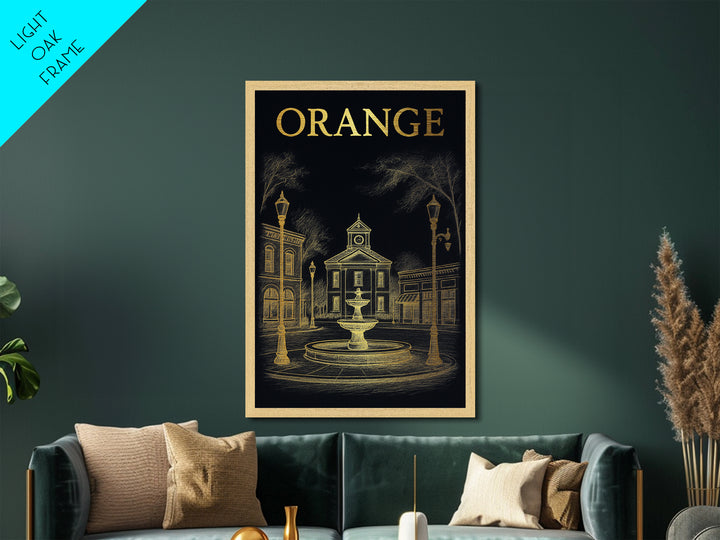 Orange California travel, Metallic Gold Print, Modern Skyline Wall Print, Metal Art, Wood Framed Art, Adventure Lover Gift, Travel Gift