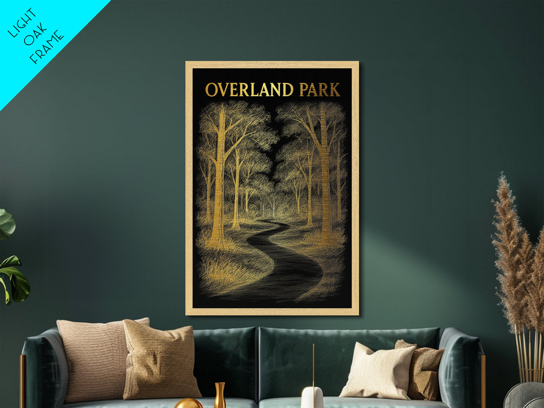 Overland Park Kansas travel, Metallic Gold Print, Modern House Art, Metal Art, Wood Framed Art, Wanderlust Gift, Travel Art Prints