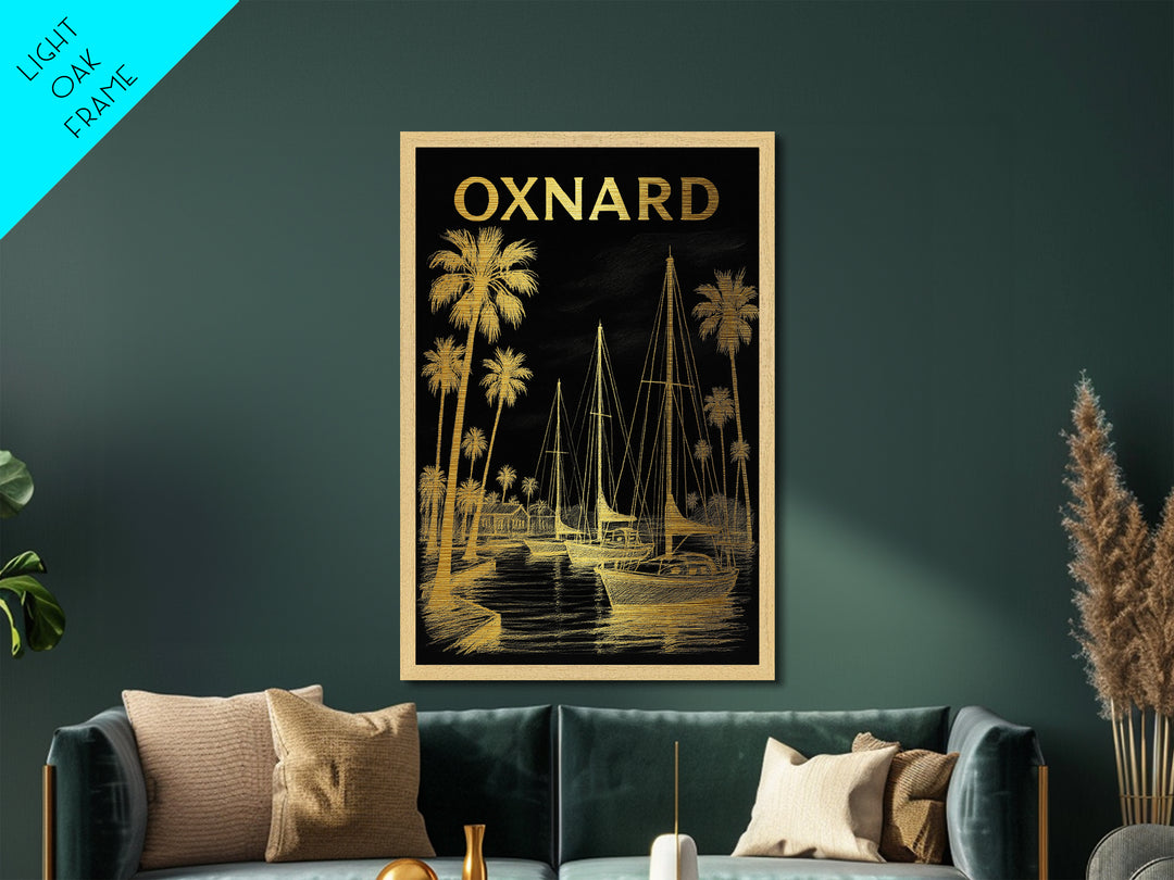 Oxnard California travel, Metallic Gold Print, Modern House Art, Metal Art, Wood Framed Art, Traveler Gift, Destination Gift