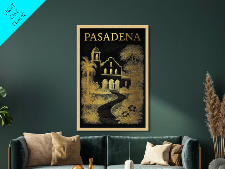 Pasadena California travel, Metallic Gold Print, Closing Gift, Metal Art, Wood Framed Art, Anniversary Travel Gift, Retirement Travel Gift