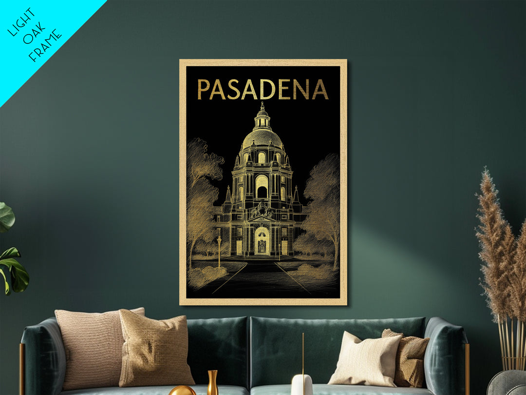 Pasadena California art, Metallic Gold Art, Office Decor, Metal Art, Wood Framed Art, Graduation Travel Gift, Destination Gift