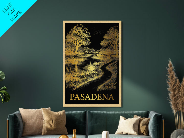 Pasadena Texas travel, Metallic Gold Print, Modern House Art, Metal Art, Wood Framed Art, Wanderlust Gift, Travel Art Prints