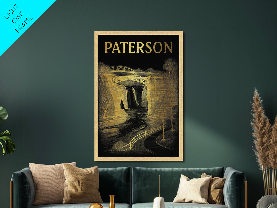 Paterson New Jersey travel, Metallic Gold Print, Modern House Art, Metal Art, Wood Framed Art, Traveler Gift, Destination Gift