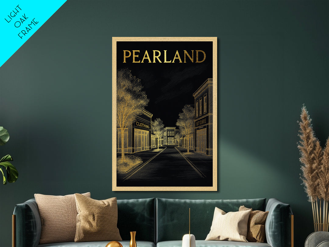 Pearland Texas travel, Metallic Gold Print, College Dorm Décor, Metal Art, Wood Framed Art, Graduation Travel Gift, Traveler Gift