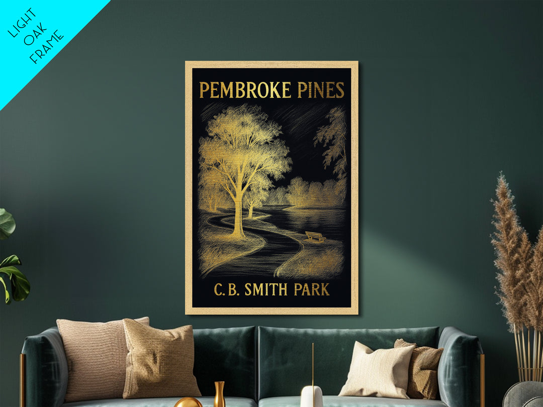 Pembroke Pines Florida travel, Metallic Gold Print, Modern Skyline Wall Print, Metal Art, Wood Framed Art, Adventure Lover Gift
