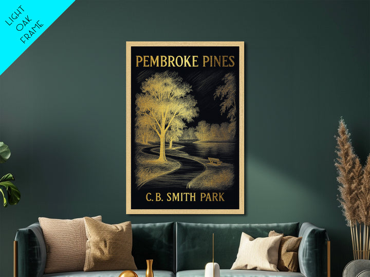Pembroke Pines Florida travel, Metallic Gold Print, Modern Skyline Wall Print, Metal Art, Wood Framed Art, Adventure Lover Gift