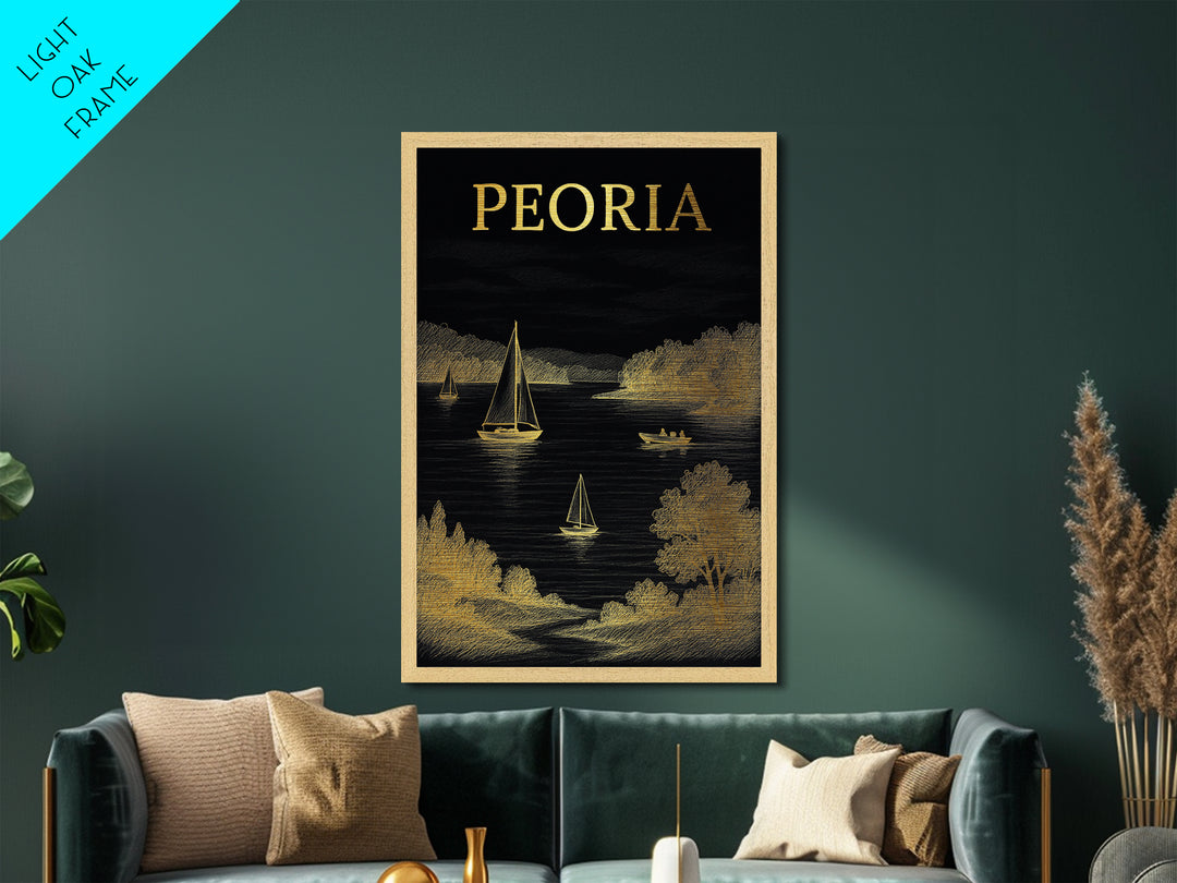 Peoria Illinois travel, Metallic Gold Print, Closing Gift, Metal Art, Wood Framed Art, Anniversary Travel Gift, Retirement Travel Gift