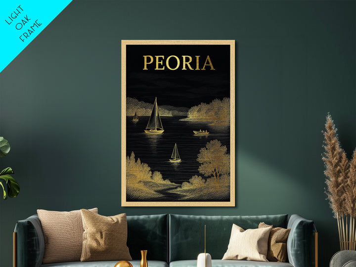 Peoria Illinois travel, Metallic Gold Print, Closing Gift, Metal Art, Wood Framed Art, Anniversary Travel Gift, Retirement Travel Gift