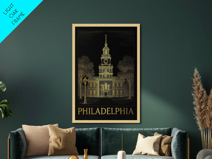 Philadelphia Pennsylvania travel, Metallic Gold Print, Modern House Art, Metal Art, Wood Framed Art, Traveler Gift, Destination Gift