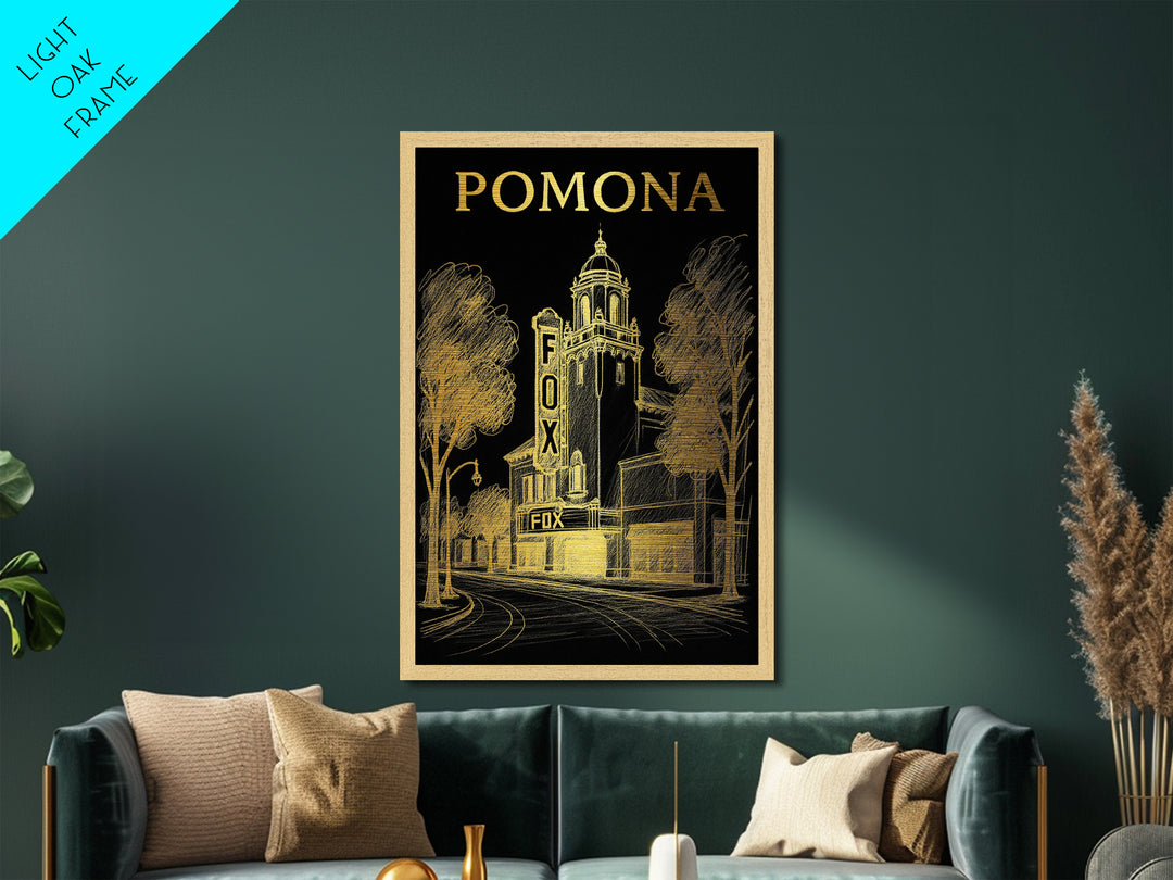 Pomona California travel, Metallic Gold Print, Modern House Art, Metal Art, Wood Framed Art, Wanderlust Gift, Travel Art Prints
