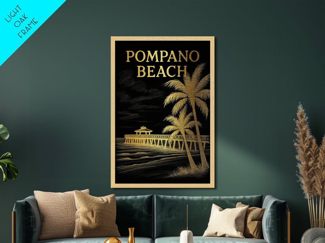 Pompano Beach Florida travel, Metallic Gold Print, Modern House Art, Metal Art, Wood Framed Art, Traveler Gift, Destination Gift