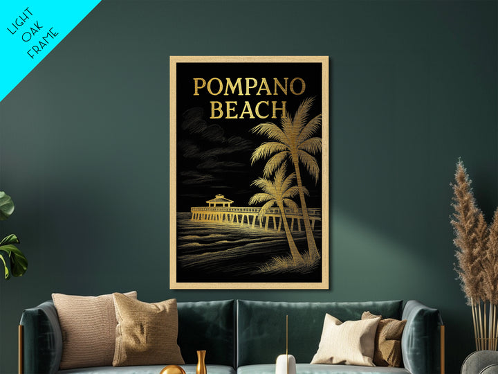 Pompano Beach Florida travel, Metallic Gold Print, Modern House Art, Metal Art, Wood Framed Art, Traveler Gift, Destination Gift