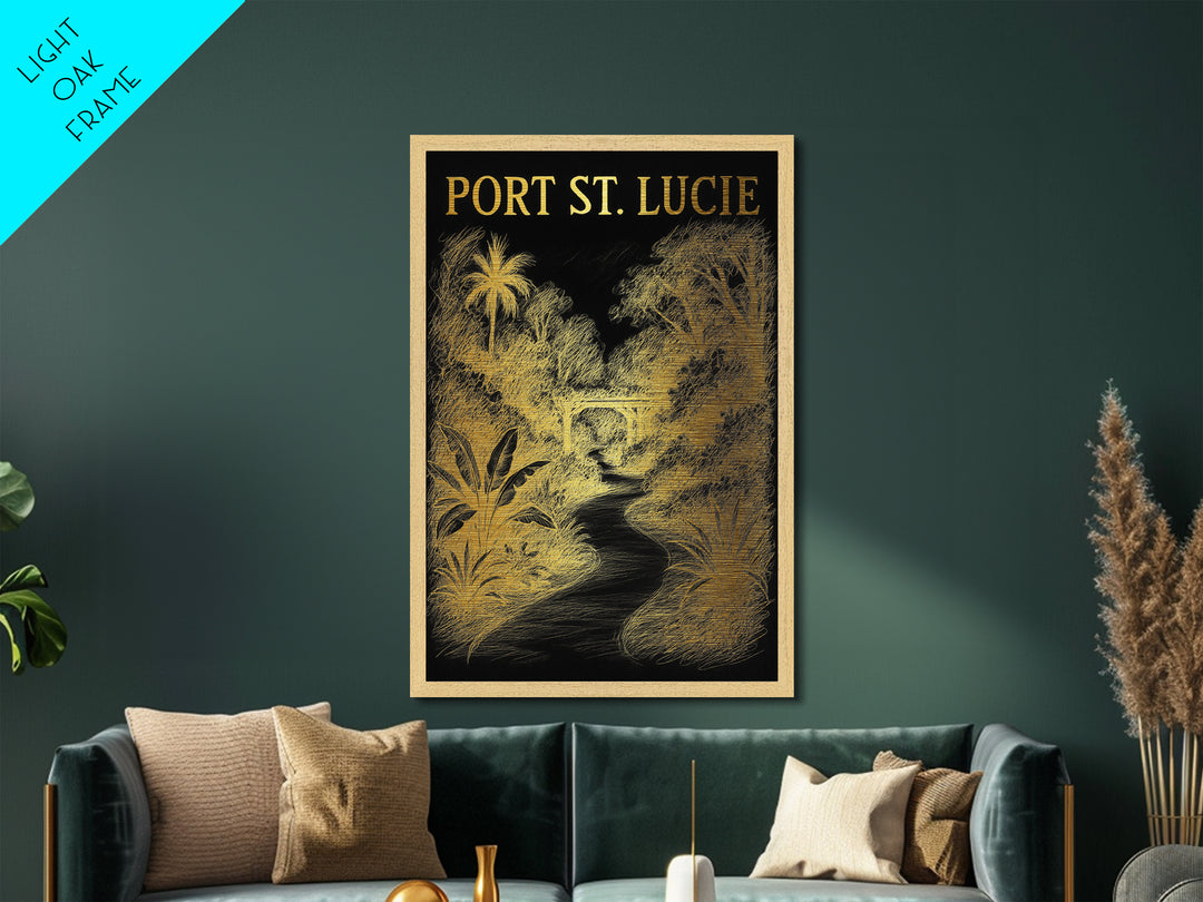Port St Lucie Florida travel, Metallic Gold Print, Modern Skyline Wall Print, Metal Art, Wood Framed Art, Adventure Lover Gift, Travel Gift