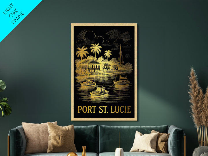 Port St Lucie Florida art, Metallic Gold Art, Housewarming Gift, Metal Art, Wood Framed Art, Newlywed Travel Gift, Honeymoon Gift