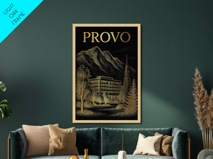 Provo Utah travel, Metallic Gold Print, Modern House Art, Metal Art, Wood Framed Art, Wanderlust Gift, Travel Art Prints
