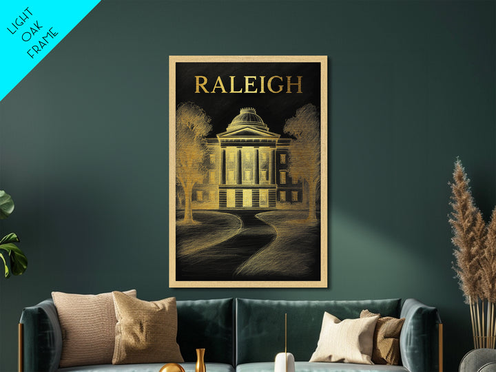 Raleigh North Carolina travel, Metallic Gold Print, Modern Skyline Wall Print, Metal Art, Wood Framed Art, Adventure Lover Gift, Travel Gift