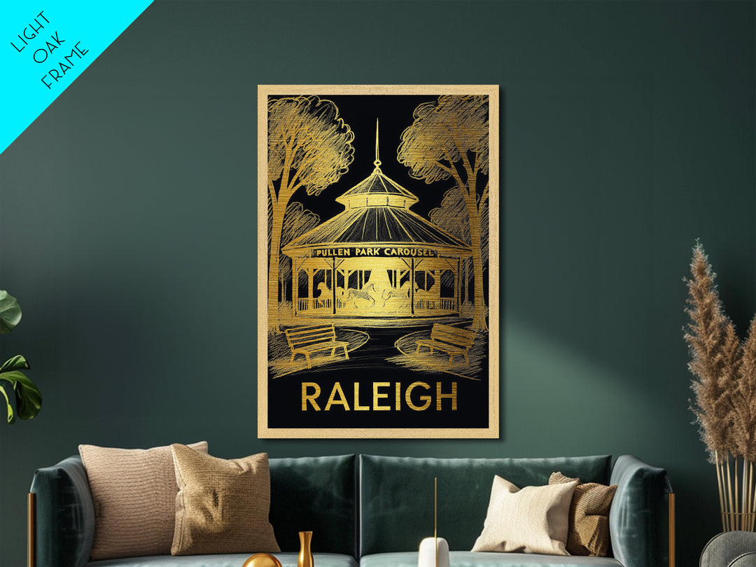 Raleigh North Carolina art, Metallic Gold Art, Housewarming Gift, Metal Art, Wood Framed Art, Newlywed Travel Gift, Honeymoon Gift