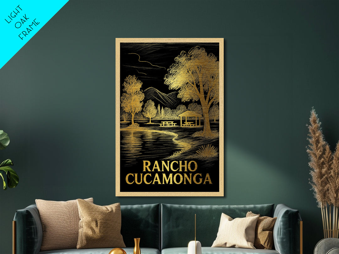 Rancho Cucamonga California art, Metallic Gold Art, Office Decor, Metal Art, Wood Framed Art, Graduation Travel Gift, Destination Gift