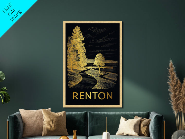 Renton Washington art, Metallic Gold Art, Modern House Art, Metal Art, Wood Framed Art, Graduation Travel Gift, Travel Gift
