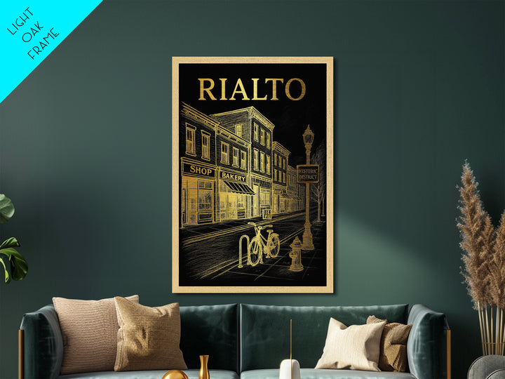 Rialto California travel, Metallic Gold Print, College Dorm Décor, Metal Art, Wood Framed Art, Graduation Travel Gift, Traveler Gift