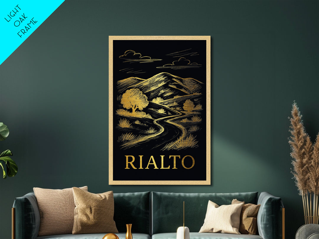 Rialto California art, Metallic Gold Art, Best Friend Gifts, Metal Art, Wood Framed Art, Birthday Travel Gift, Destination Gift