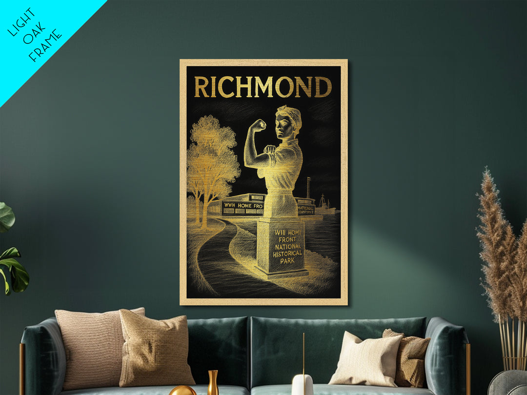 Richmond Virginia travel, Metallic Gold Print, Closing Gift, Metal Art, Wood Framed Art, Anniversary Travel Gift, Retirement Gift