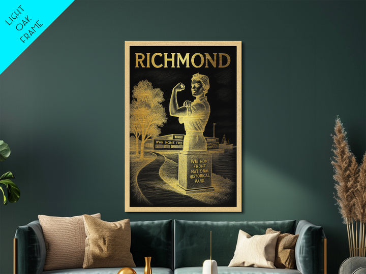 Richmond Virginia travel, Metallic Gold Print, Closing Gift, Metal Art, Wood Framed Art, Anniversary Travel Gift, Retirement Gift