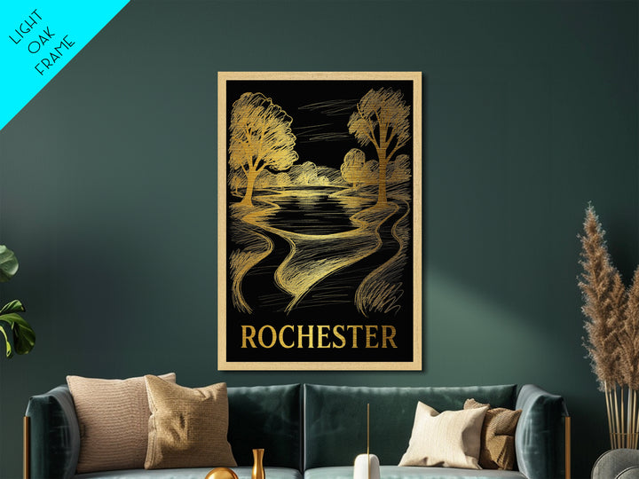 Rochester Minnesota travel, Metallic Gold Print, Closing Gift, Metal Art, Wood Framed Art, Anniversary Travel Gift, Retirement Gift