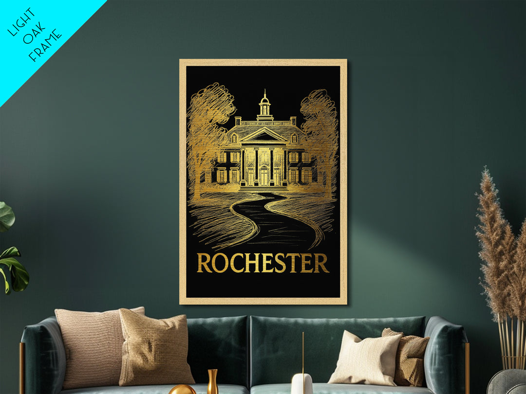 Rochester Minnesota art, Metallic Gold Art, Office Decor, Metal Art, Wood Framed Art, Graduation Travel Gift, Destination Gift