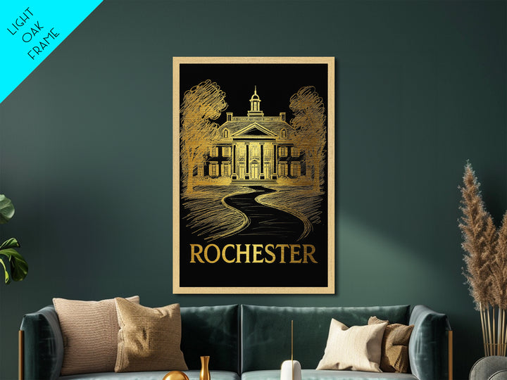 Rochester Minnesota art, Metallic Gold Art, Office Decor, Metal Art, Wood Framed Art, Graduation Travel Gift, Destination Gift