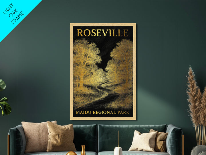 Roseville California travel, Metallic Gold Print, Modern House Art, Metal Art, Wood Framed Art, Traveler Gift, Destination Gift
