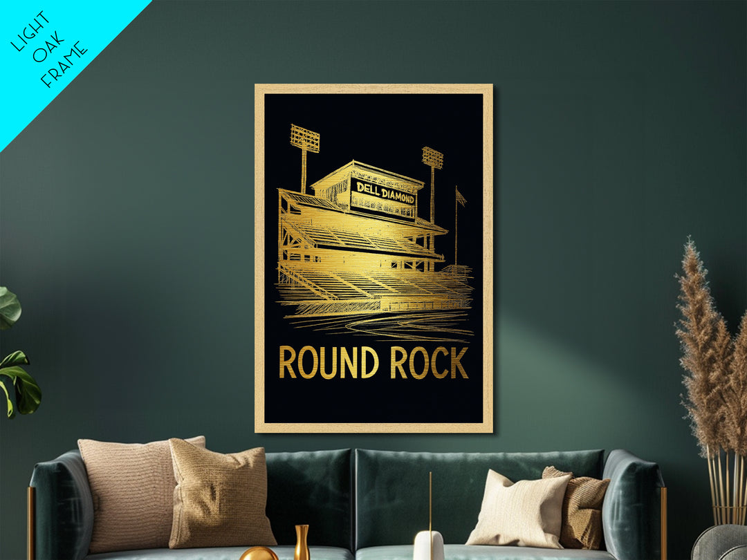 Round Rock Texas art, Metallic Gold Art, Best Friend Gifts, Metal Art, Wood Framed Art, Birthday Travel Gift, Destination Gift