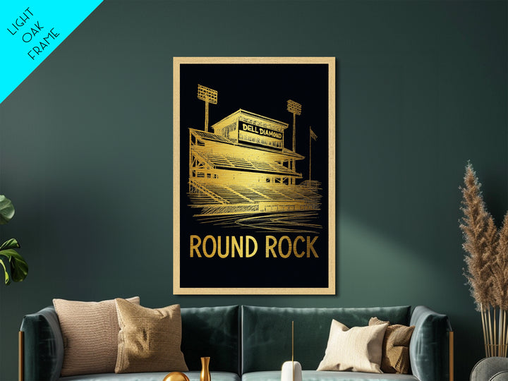 Round Rock Texas art, Metallic Gold Art, Best Friend Gifts, Metal Art, Wood Framed Art, Birthday Travel Gift, Destination Gift