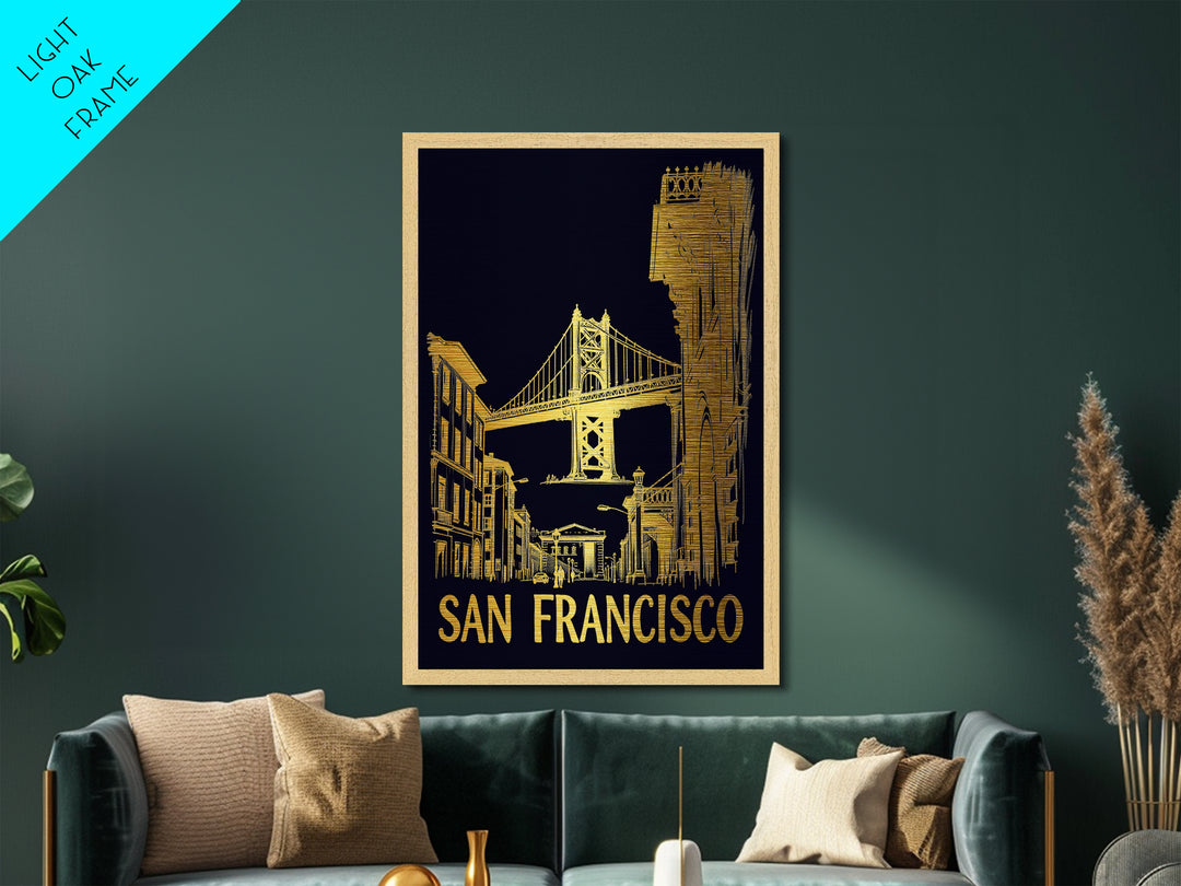 San Francisco California travel, Metallic Gold Print, College Dorm Décor, Metal Art, Wood Framed Art, Graduation Travel Gift, Traveler Gift