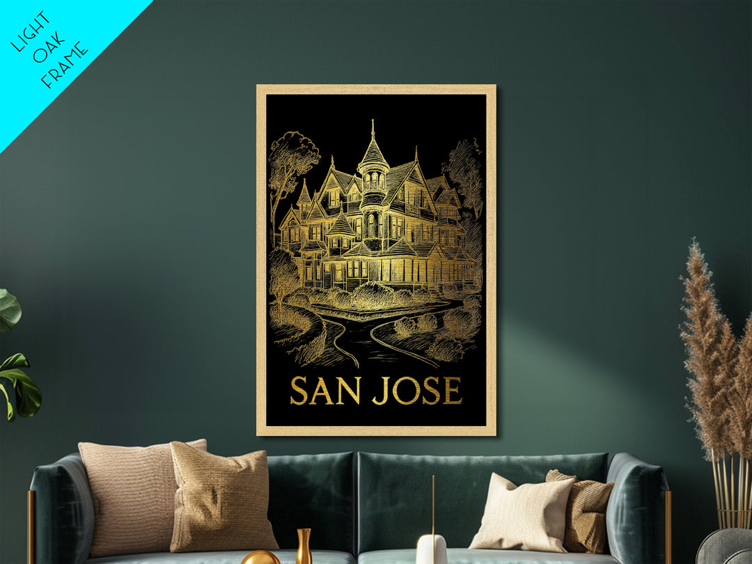San Jose California art, Metallic Gold Print, Closing Gift, Metal Art, Wood Framed Art, Anniversary Travel Gift, Retirement Gift