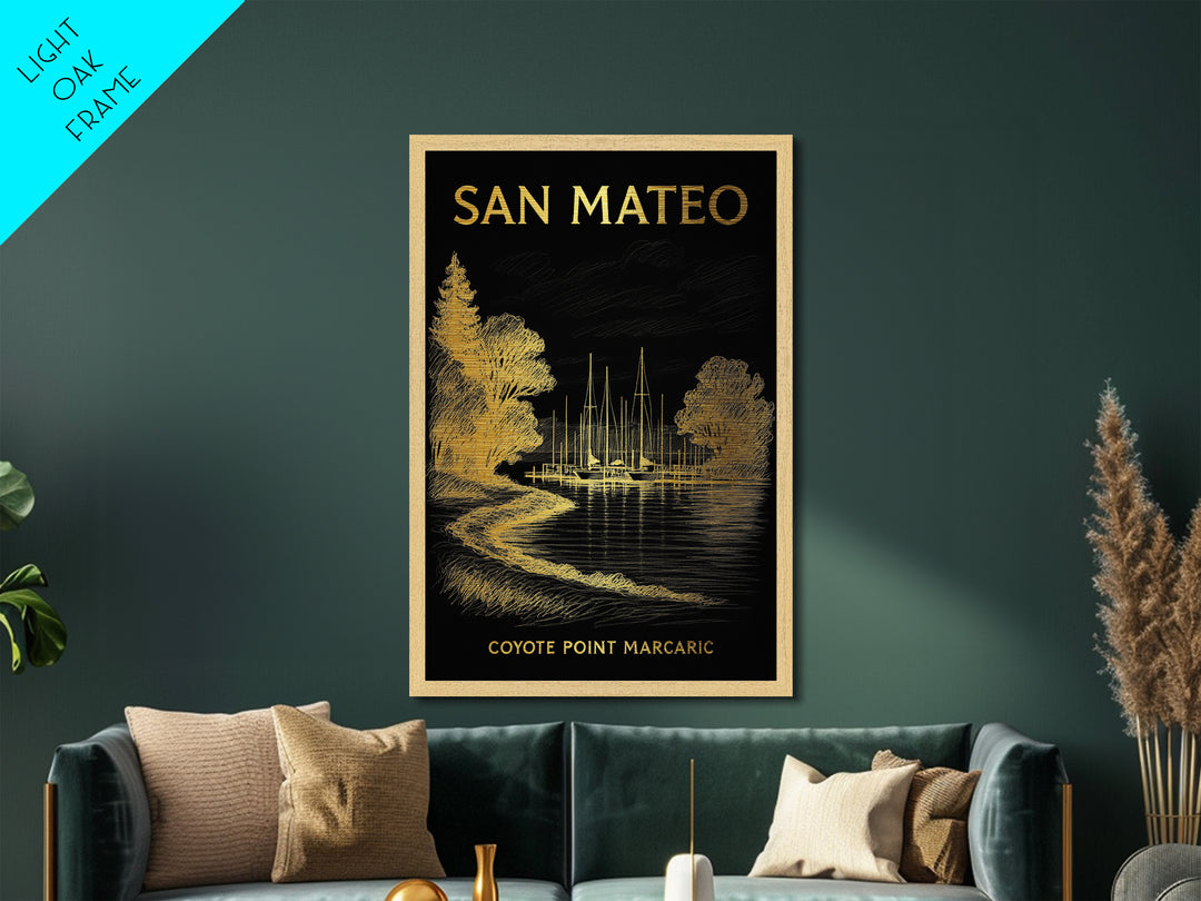 San Mateo California travel, Metallic Gold Print, Office Decor, Metal Art, Wood Framed Art, Graduation Travel Gift, Destination Gift